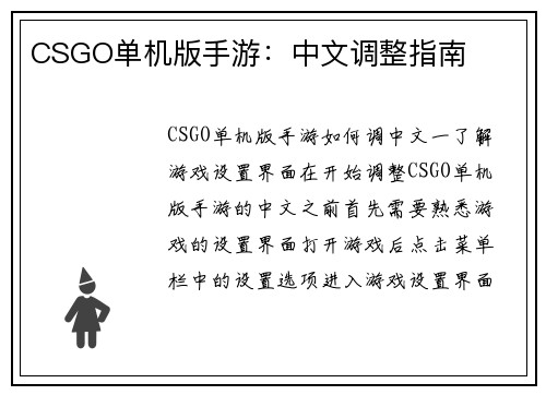 CSGO单机版手游：中文调整指南